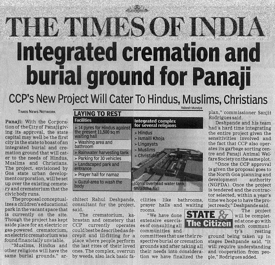 Integrated cremation and burial ground for Panaji