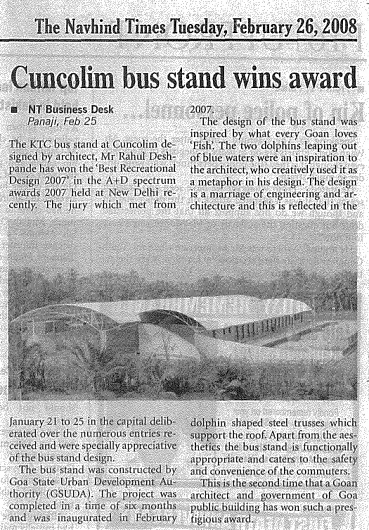 Cuncolim Bus Stand wins Awards
