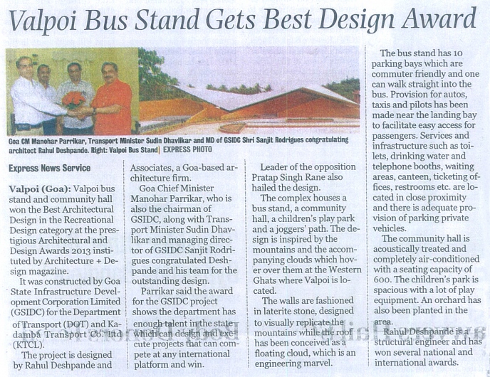 Valpoi Bus Stand Gets Best Design Award