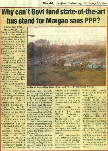 Why can't Govt fund state-of-the-art bus stand for Margao sans PPP?